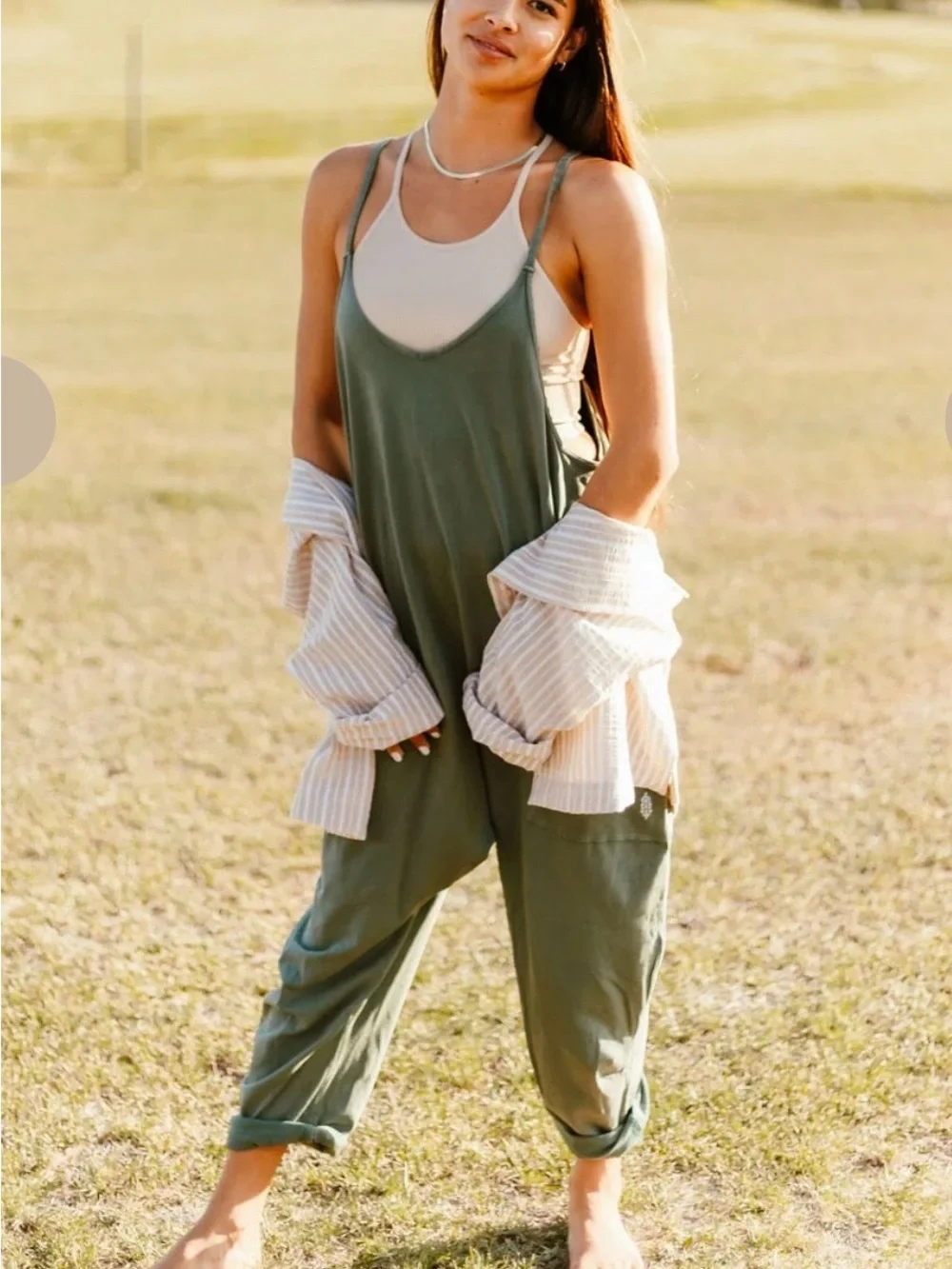 Free People Washed Sage Green Relaxed Harem Jumpsuit